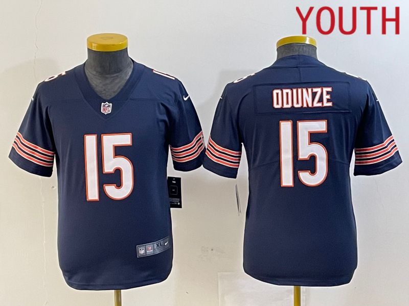 Youth Chicago Bears #15 Odunze Blue Second generation 2024 Nike Limited NFL Jersey style 1